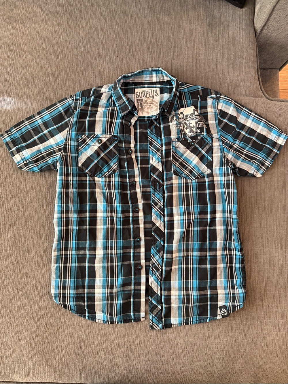 Surplus Boys' Black & Blue Plaid Short-Sleeve Button-Down Shirt